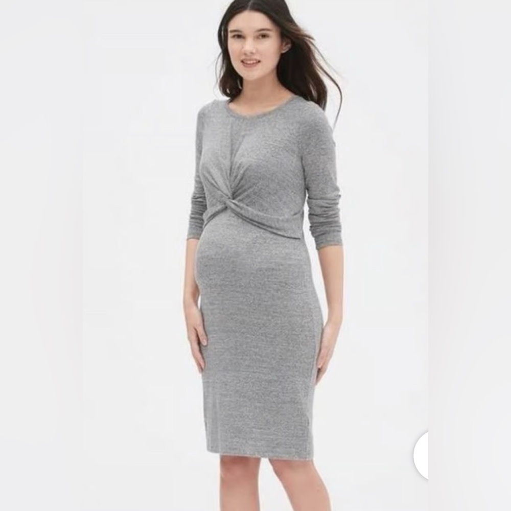Gap Gray Knotted Twist Front Maternity Dress M so soft